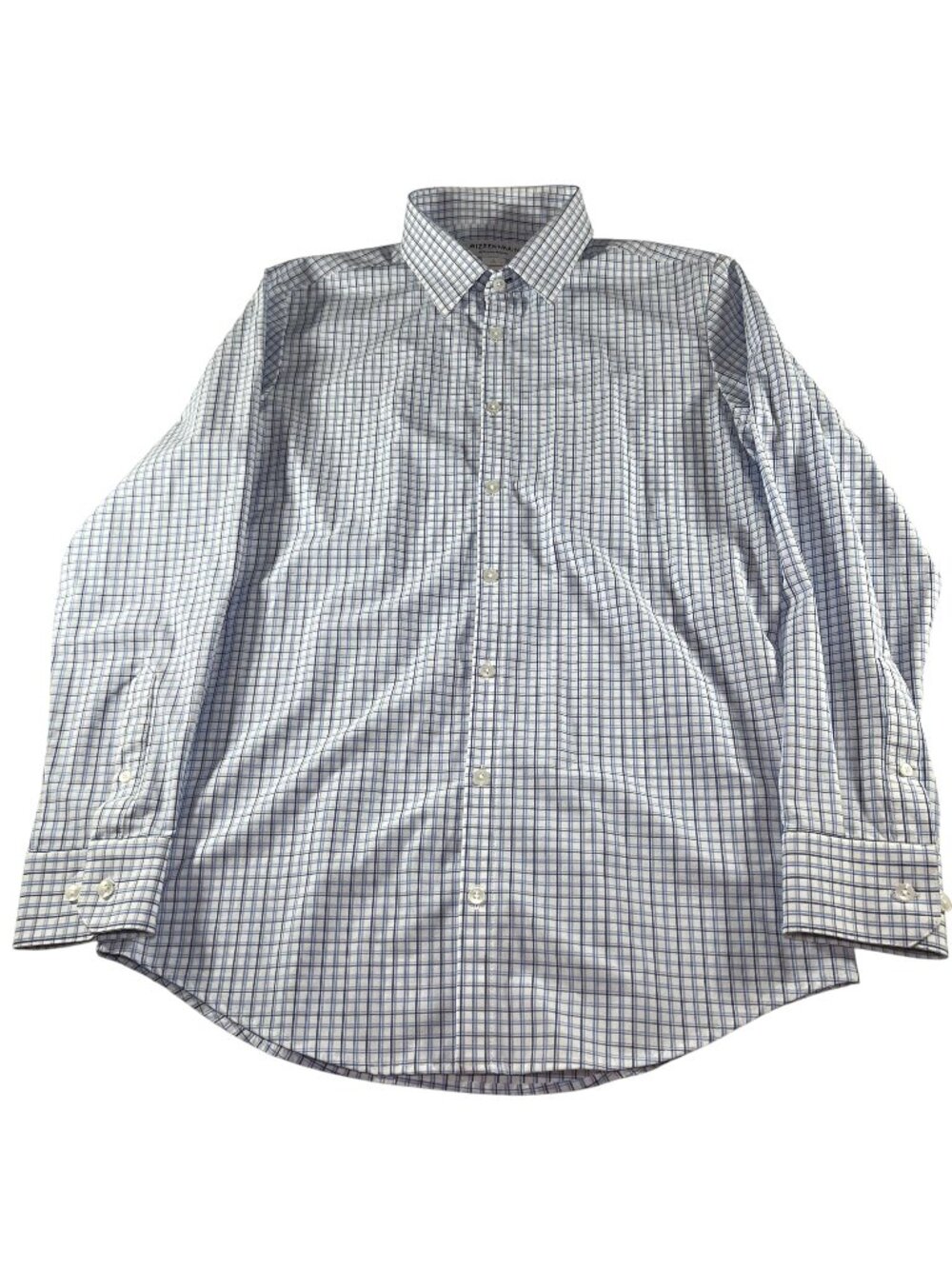 Mizzen Main Mens Performance Button Up White Long Sleeve Shirt Check Medium Trim